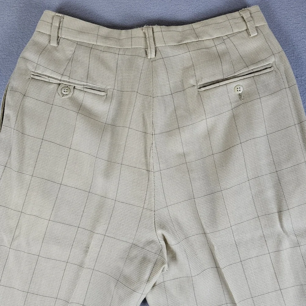 VTG Polo Ralph Lauren Pants Mens 31x26 Beige Windowpane Wool Pleated Cuffed USA